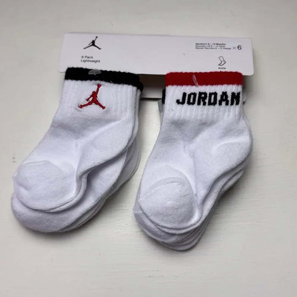 Air Jordan Baby Athletic White with Red and Black Accents  Logo Ankle Socks NWT